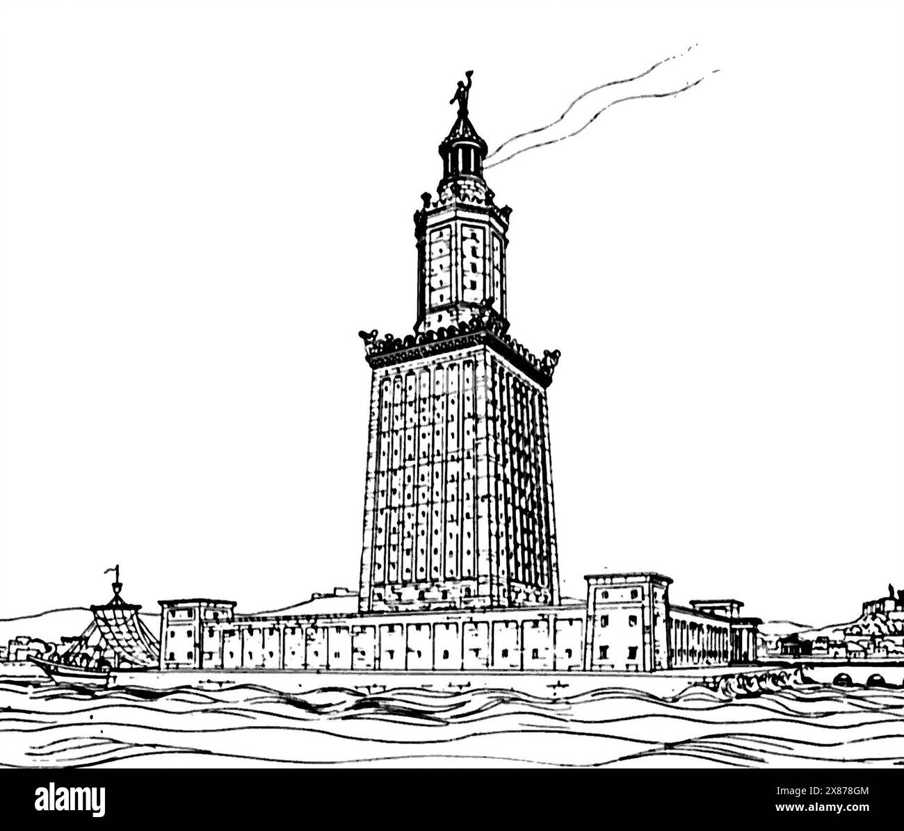 The Lighthouse of Alexandria, illustration by archaeologist Hermann Thiersch (1909) Stock Photo