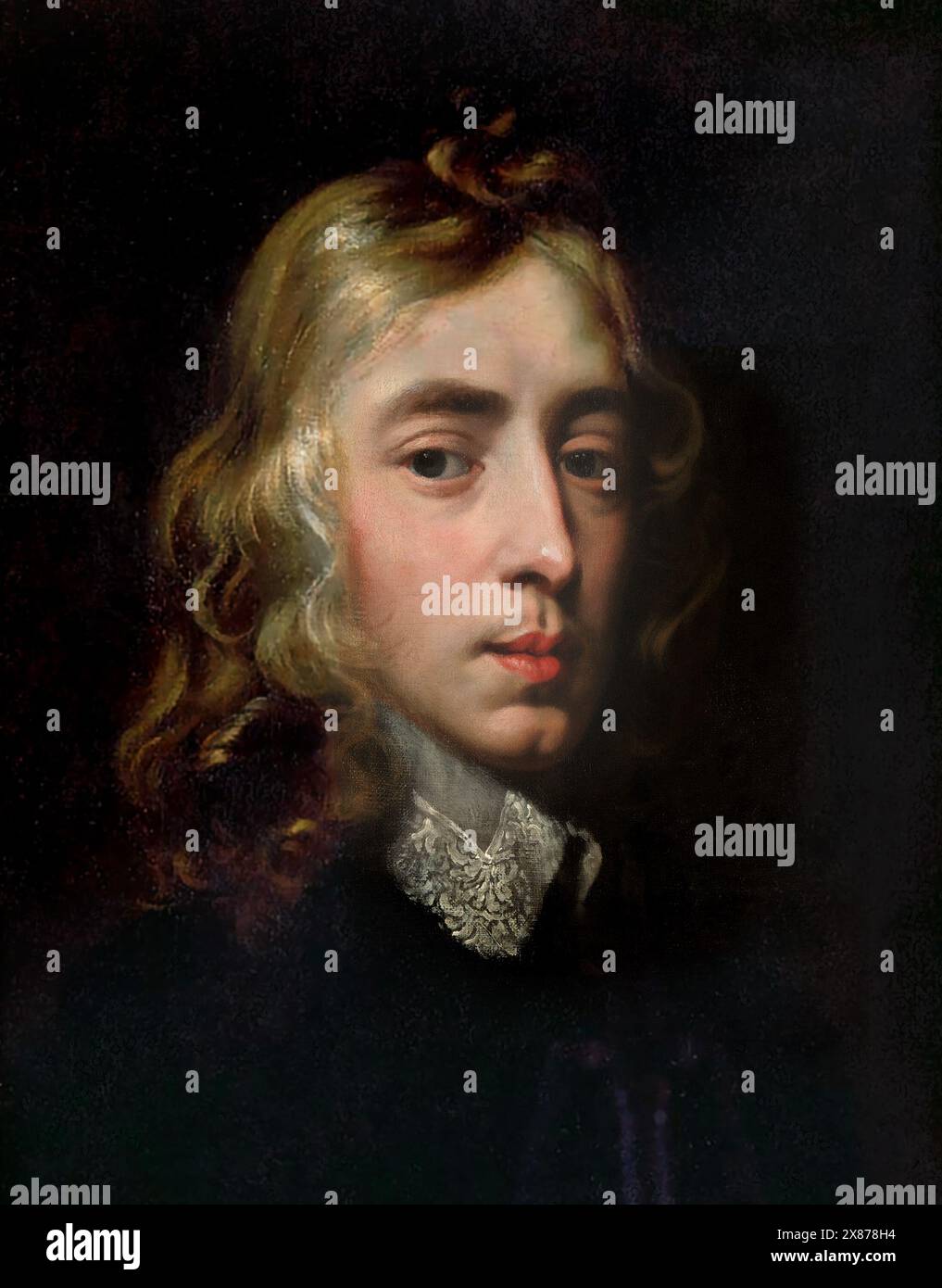 John Milton. Portrait of the English poet John Milton (1608-1674) by Mary Beale or Peter Lely Stock Photo