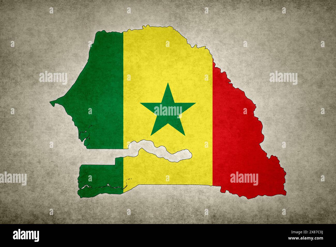 Grunge map of Senegal with its flag printed within its border on an old ...