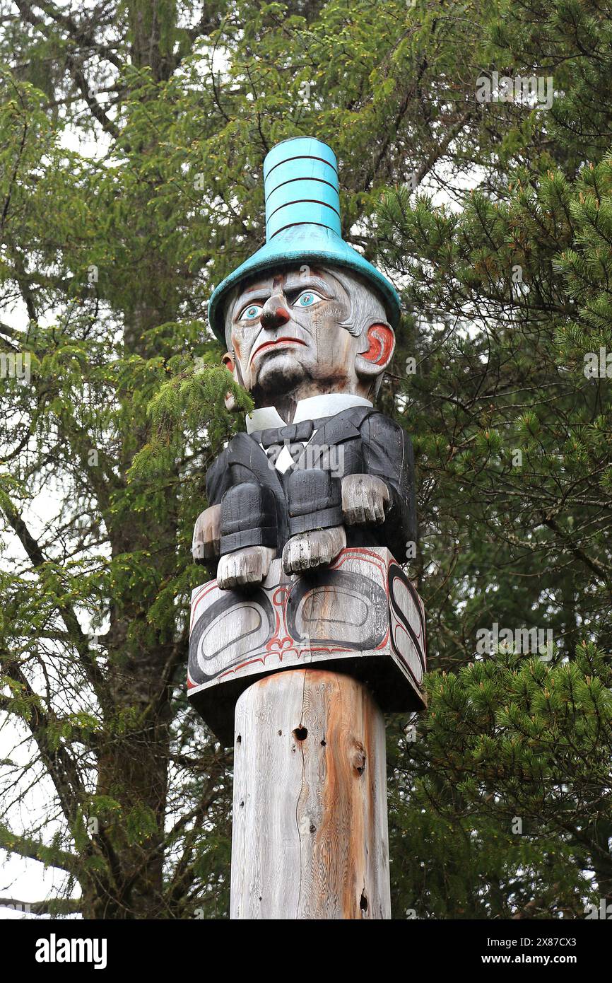 Seward Shame Pole (replica), Saxman Village, Ketchikan, Revillagigedo Island, Clarence Strait, Alaska, USA, Gulf of Alaska, North America Stock Photo