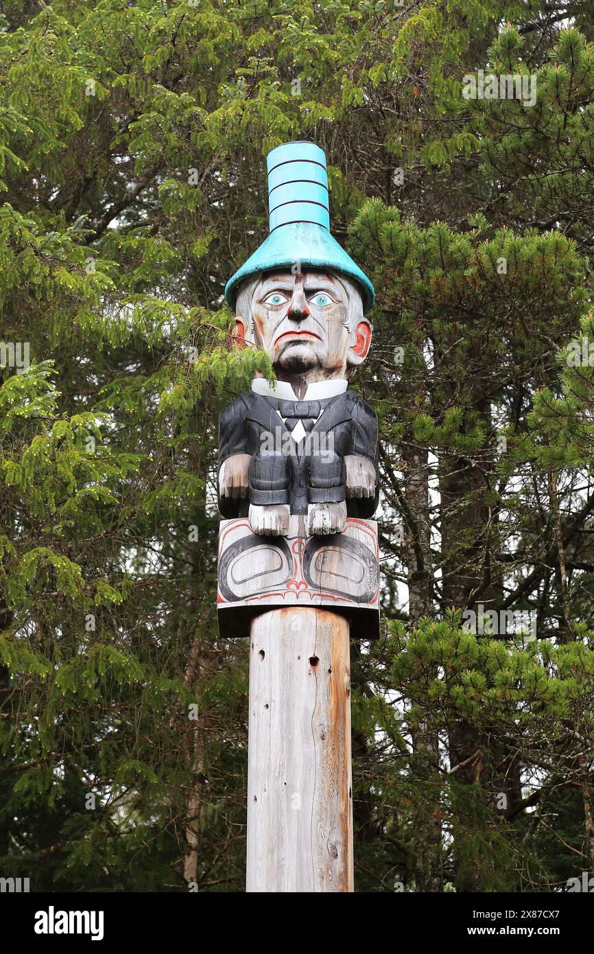 Seward Shame Pole (replica), Saxman Village, Ketchikan, Revillagigedo Island, Clarence Strait, Alaska, USA, Gulf of Alaska, North America Stock Photo