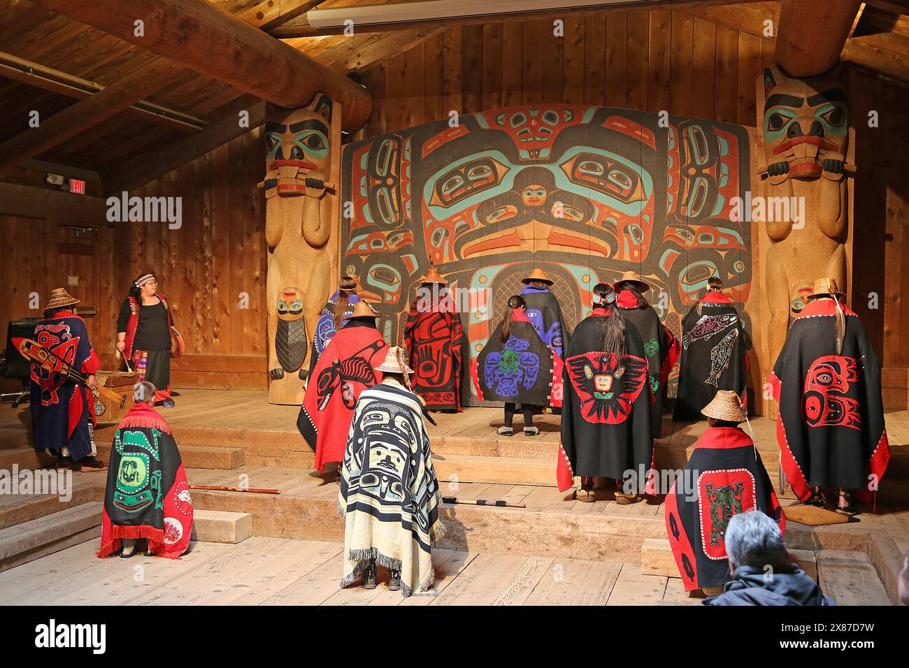 Traditional Tlingit dancing, Beaver Clan House, Saxman Village, Ketchikan, Revillagigedo Island, Alaska, USA, Gulf of Alaska, North America Stock Photo