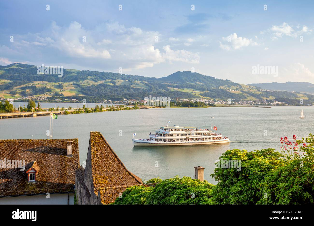 Cruise ship in Lake Zurich seen from Lindenhof, Rapperswil, St Gallen
