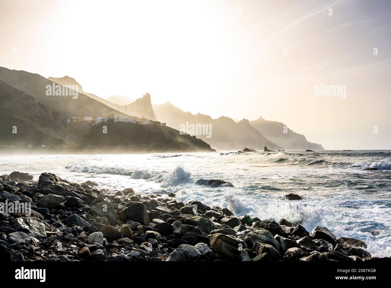 Spain, Canary Islands, Playa de Almaciga at sunset Stock Photo