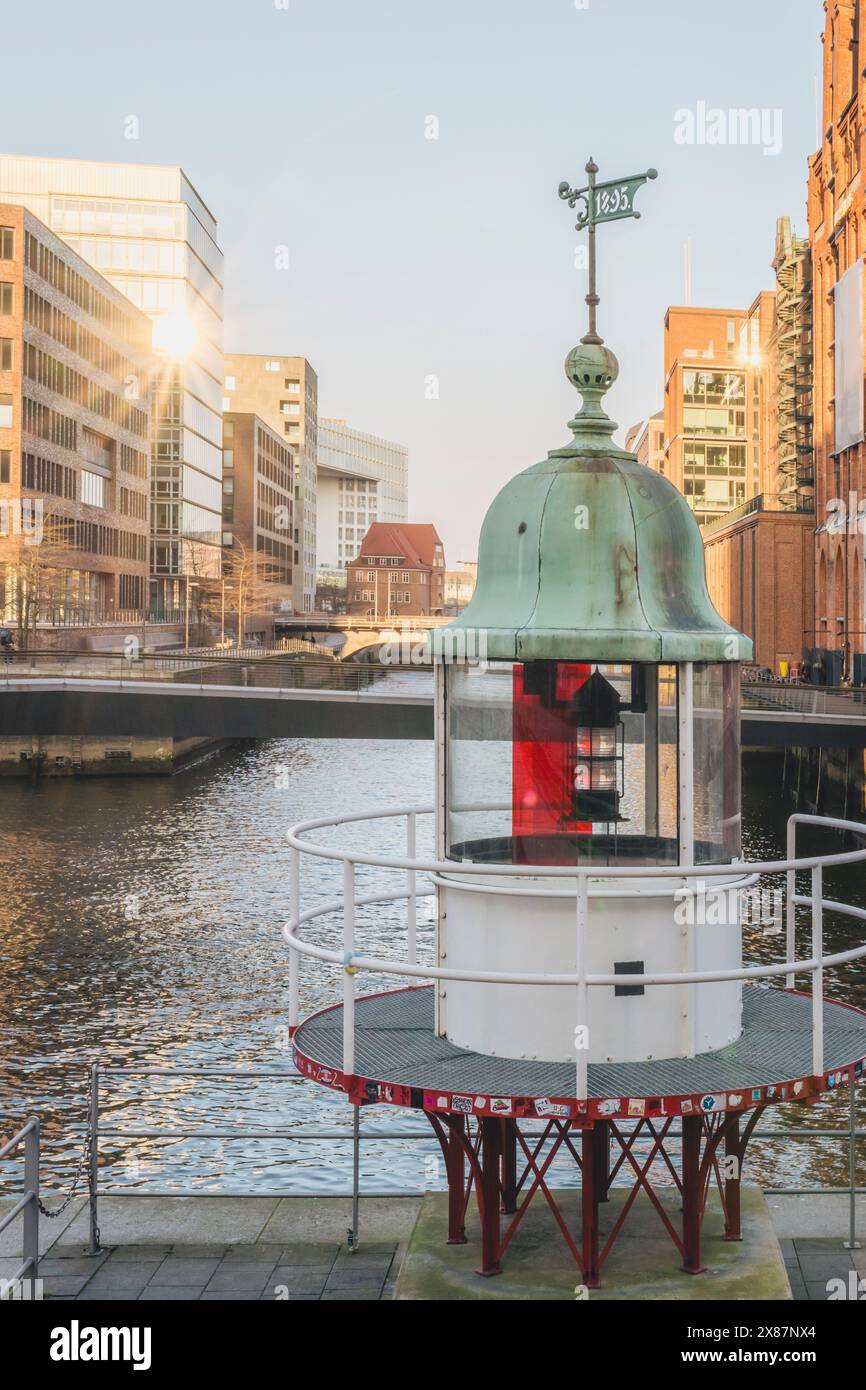 Germany, Hamburg, Small old lighthouse in Speicherstadt district Stock Photo