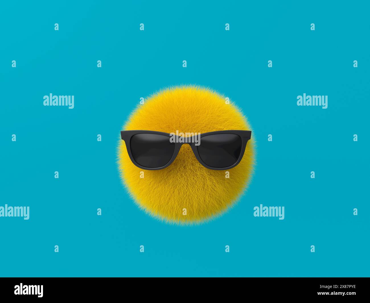 3D fluffy emoji wearing sunglasses Stock Photo