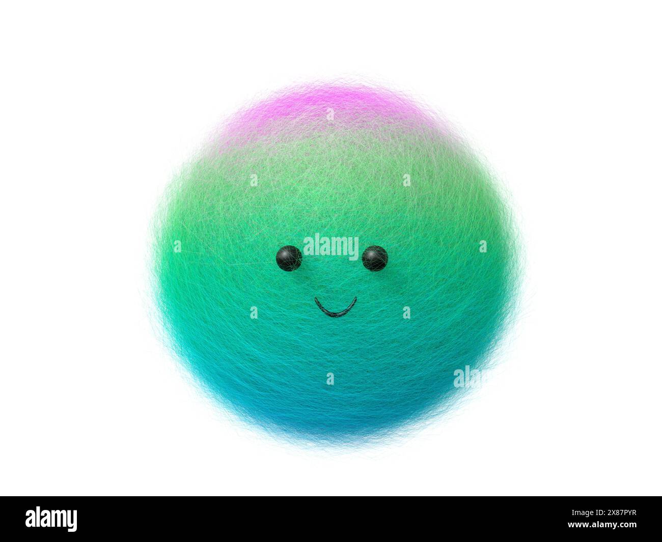 3D green fluffy smiling emoji Stock Photo