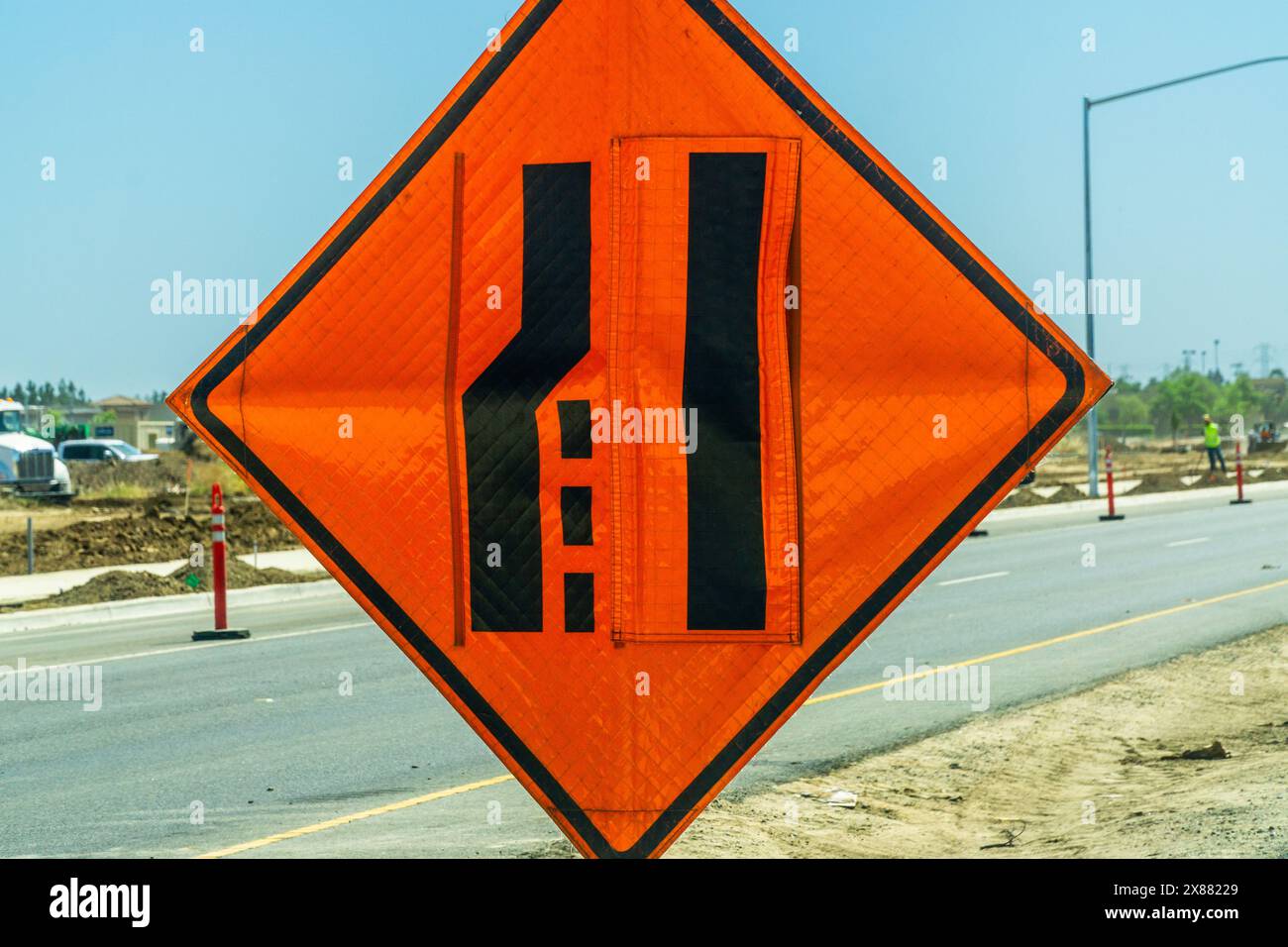 A left lane closed sign at the new Costco site in Riverbank California USA May 2024 Stock Photo