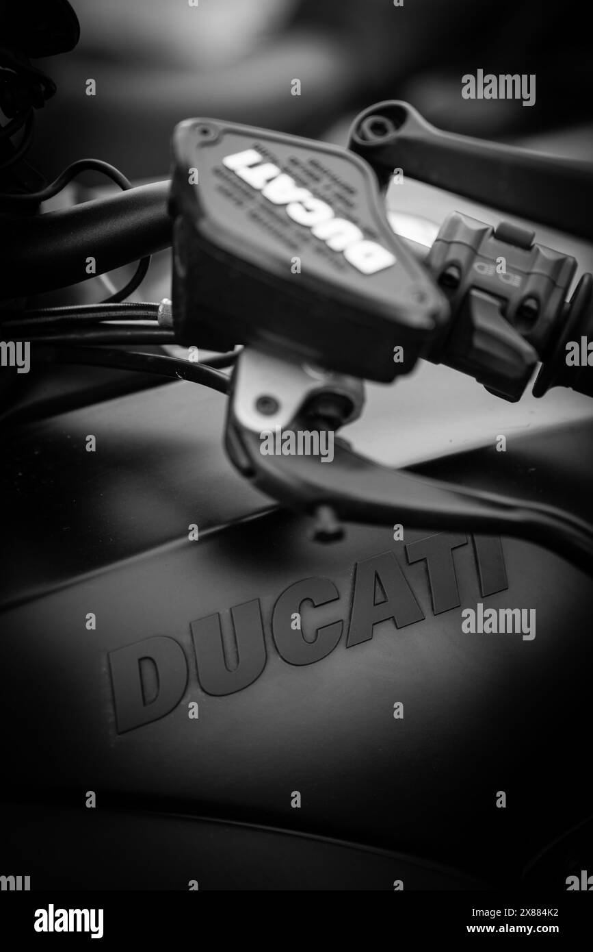 motorcycle branding and badge for a Ducati Stock Photo