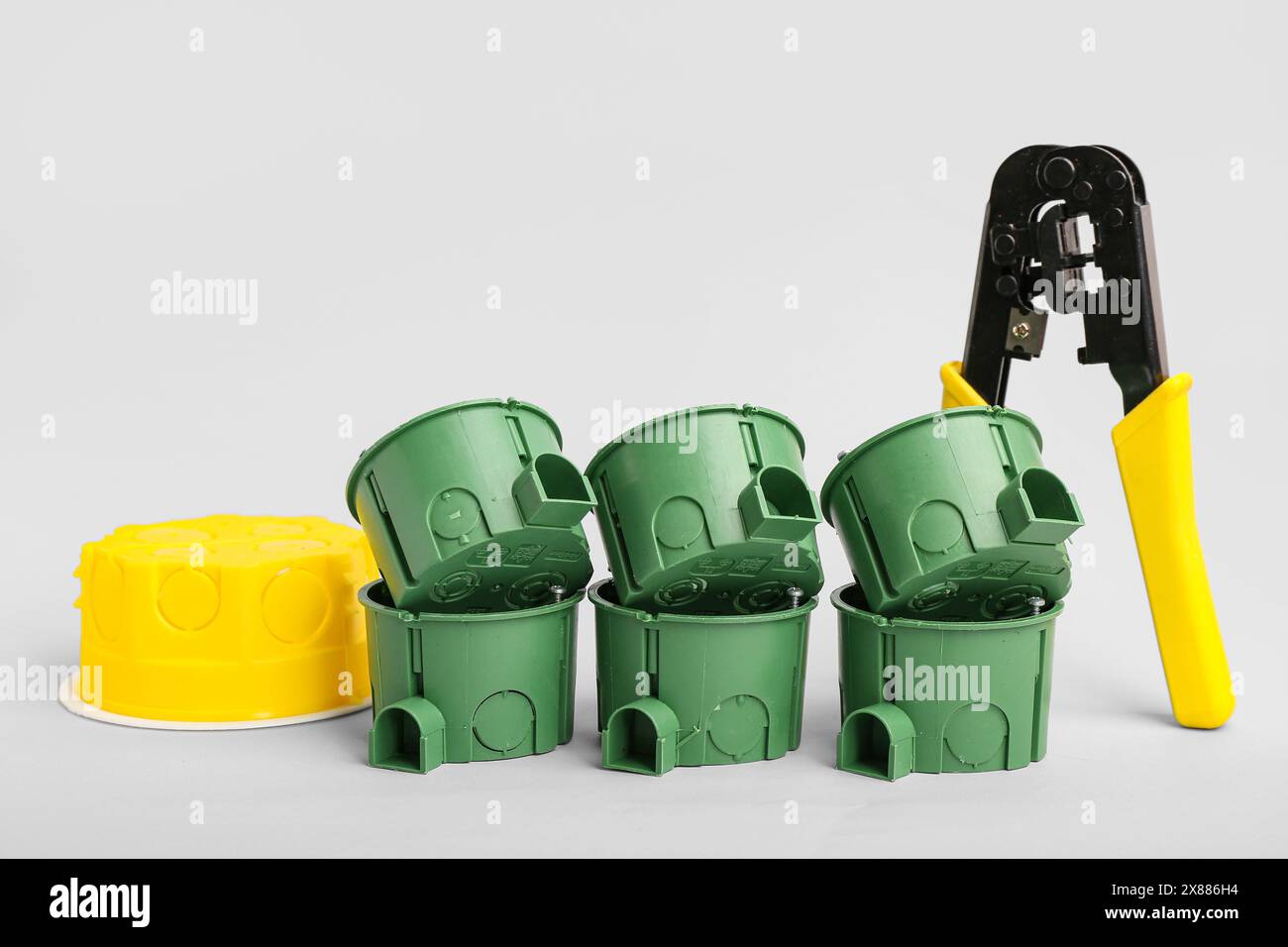 Set of electrician's tools on light background Stock Photo