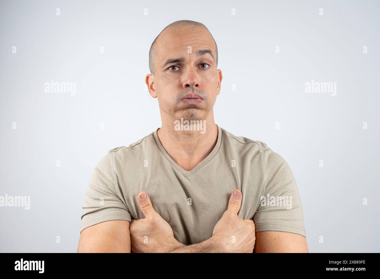 Caucasian, Brazilian man, 48 years old, in the studio showing emotions disappointment 12. Stock Photo