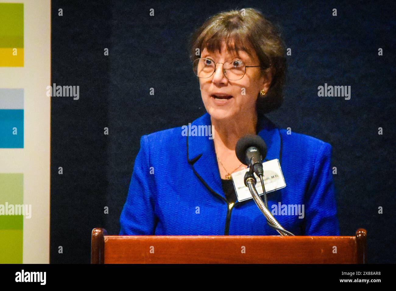 Monica Bertagnolli, M.D. director of National Institutes of Health, speaks on the state of personalized medicine in Washington, D.C., 23 May 2024. Stock Photo