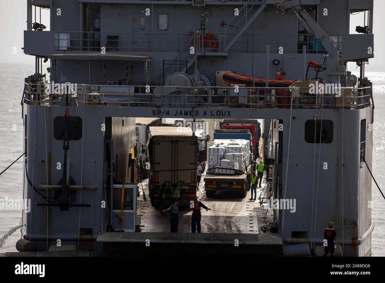 Mediterranean Sea, Israel. 21 May, 2024. A private truck moves ...