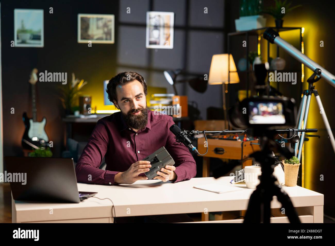 Tech Guru Presenting V Mount Battery Filming Technology Review Using Professional Camera And Tech Guru Presenting V Mount Battery Filming Technology Review Using Professional Camera And
