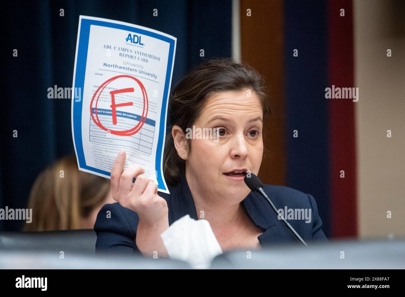 Washington, United States Of America. 23rd May, 2024. House Republican Conference Chair Elise Stefanik (Republican of New York) questions Northwestern University President Michael Schill appears before a House Committee on Education and the Workforce hearing 'Calling for Accountability: Stopping Antisemitic College Chaos' in the Rayburn House Office Building in Washington, DC, Thursday, May 23, 2024. Credit: Rod Lamkey/CNP/Sipa USA Credit: Sipa USA/Alamy Live News Stock Photo