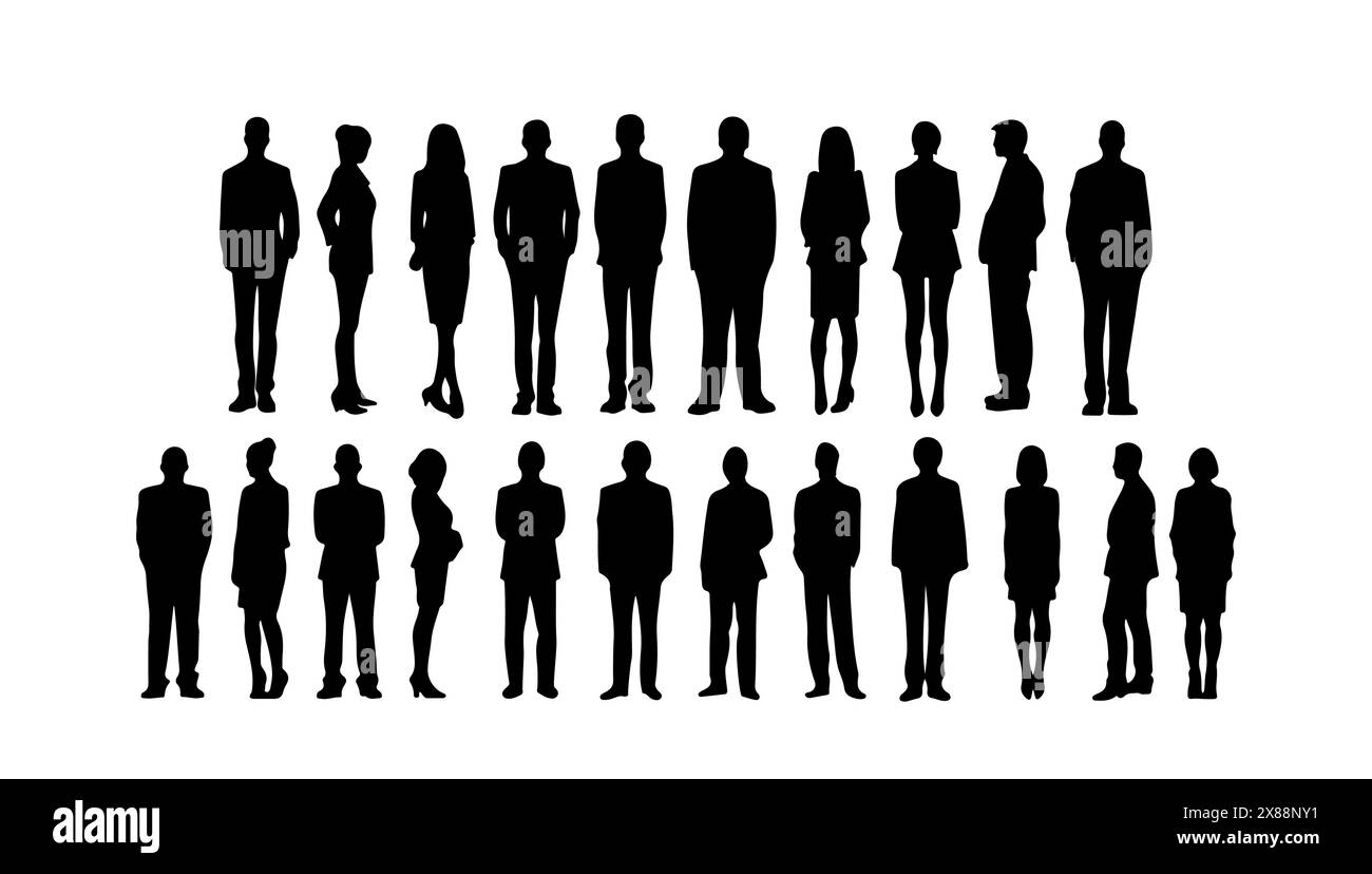 Silhouettes of people working group set vector illustration black and