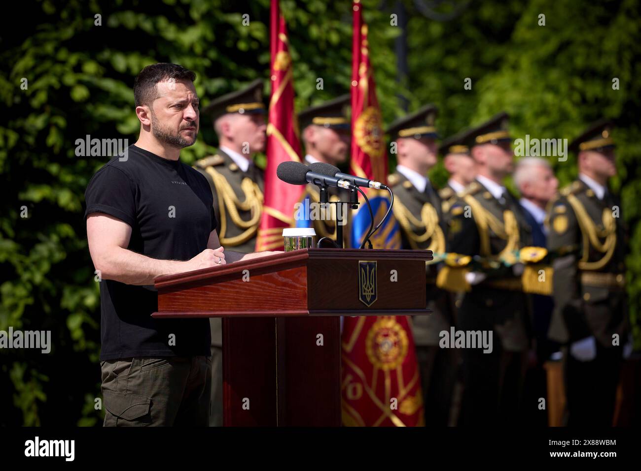 Kiev, Ukraine. 23rd May, 2024. Ukrainian President Volodymyr Zelenskyy address Ukrainian Marines on the day of the Marine Corps on Constitutional Square, May 23, 2024, in Kyiv, Ukraine. Credit: Pool Photo/Ukrainian Presidential Press Office/Alamy Live News Stock Photo