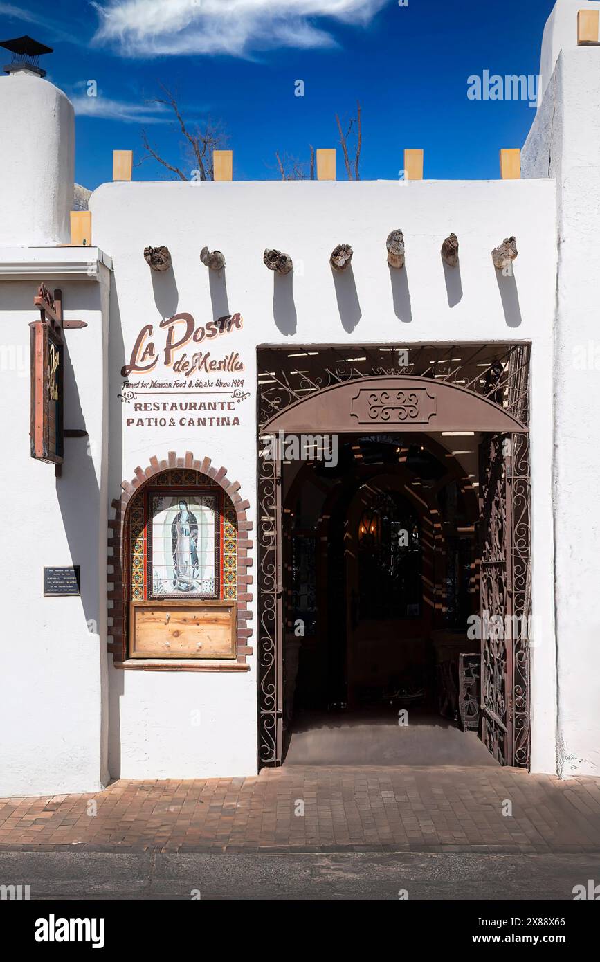 Entrance to La Posta de Mesilla, a landmark restaurant since 1939 with Southwest charm and architecural elements of the culture in Mesilla, NM, USA Stock Photo