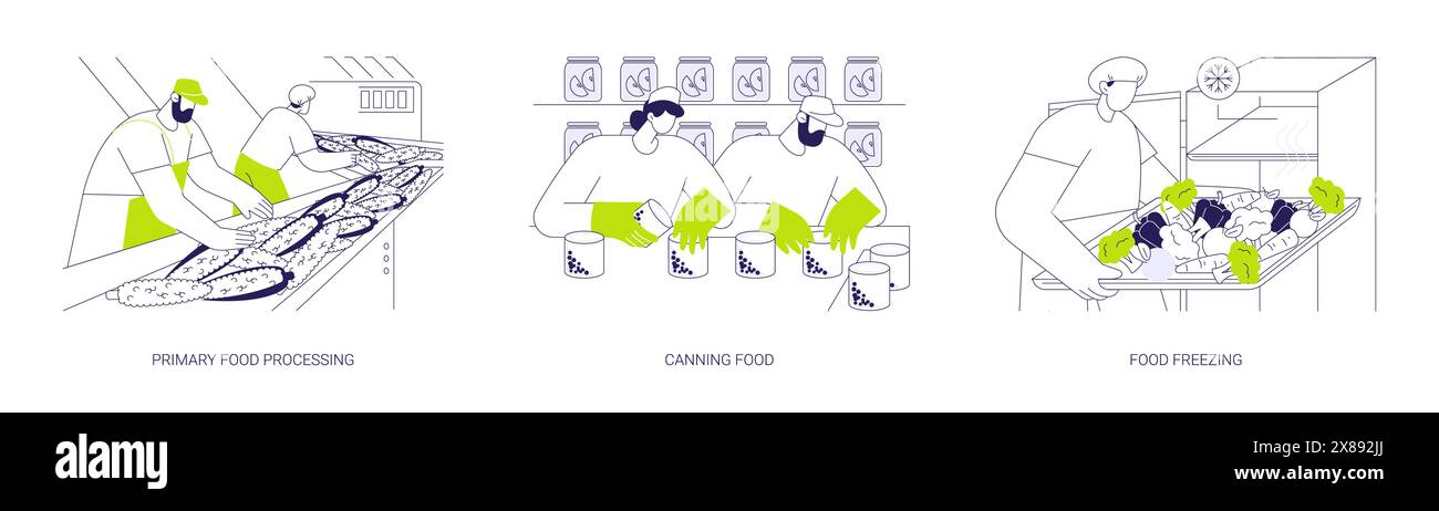 Food Processing Machine Drawing Food processing abstract concept vector illustrations Stock Vector ...