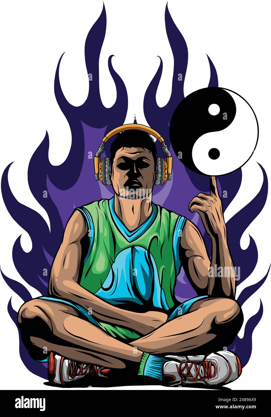 athlete with yin yang symbol vector illustration Stock Vector Image ...