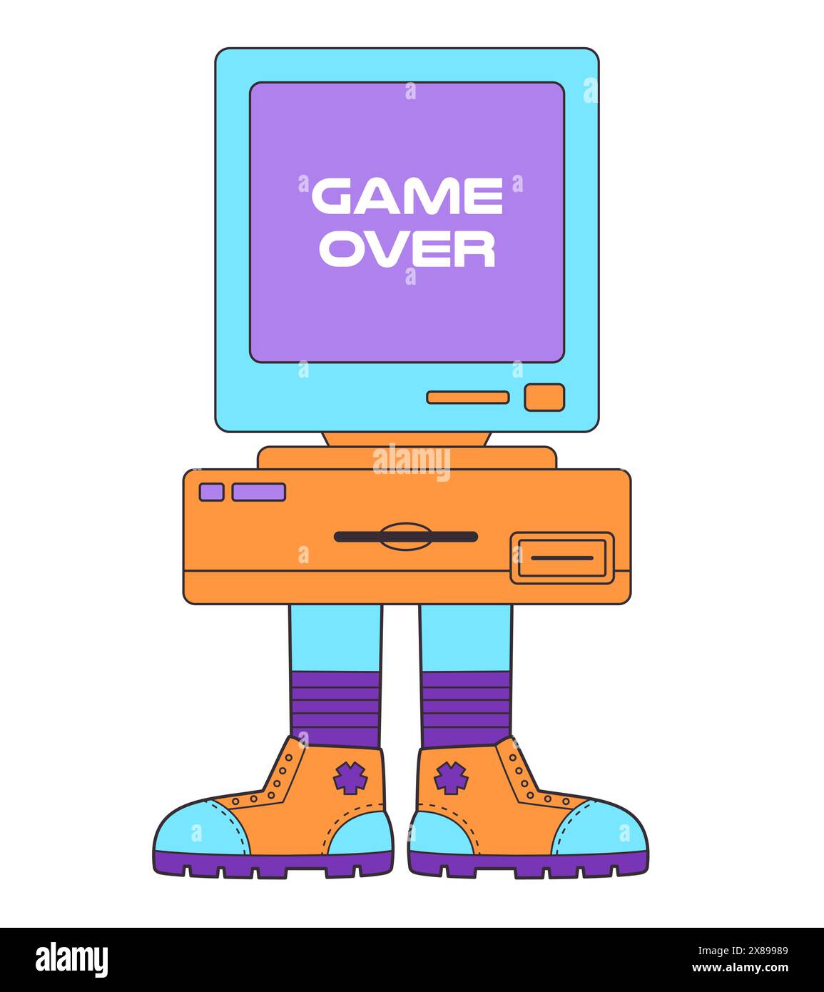 Old PC personal computer retro style character with foot legs Stock Vector
