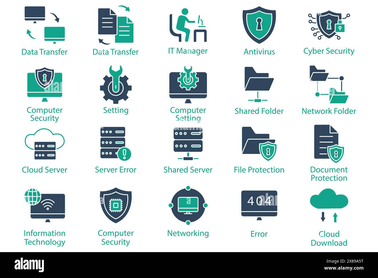 Information technology icon set. data transfer, cyber security, computer setting and more. solid icon style. technology element vector illustration Stock Vector