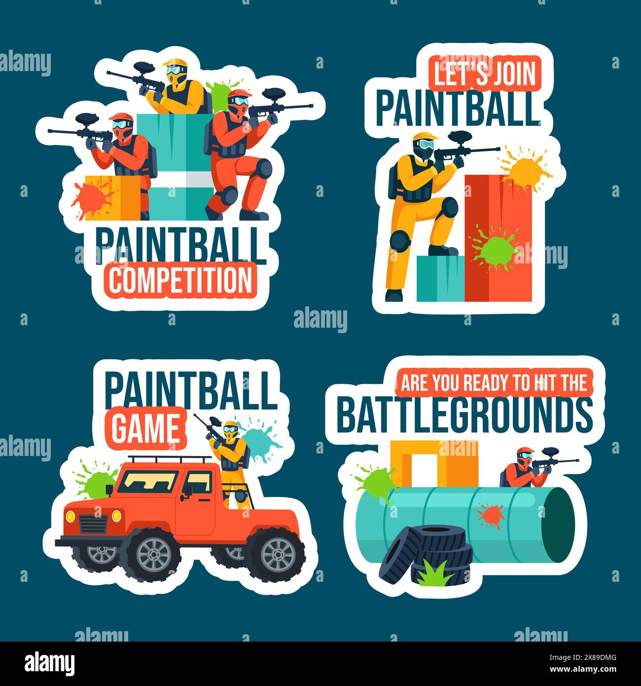 Paintball Game Label Flat Cartoon Hand Drawn Templates Background