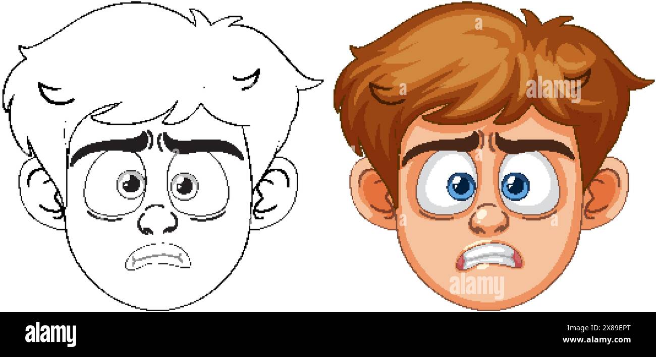 Illustration of a boy with a worried face Stock Vector