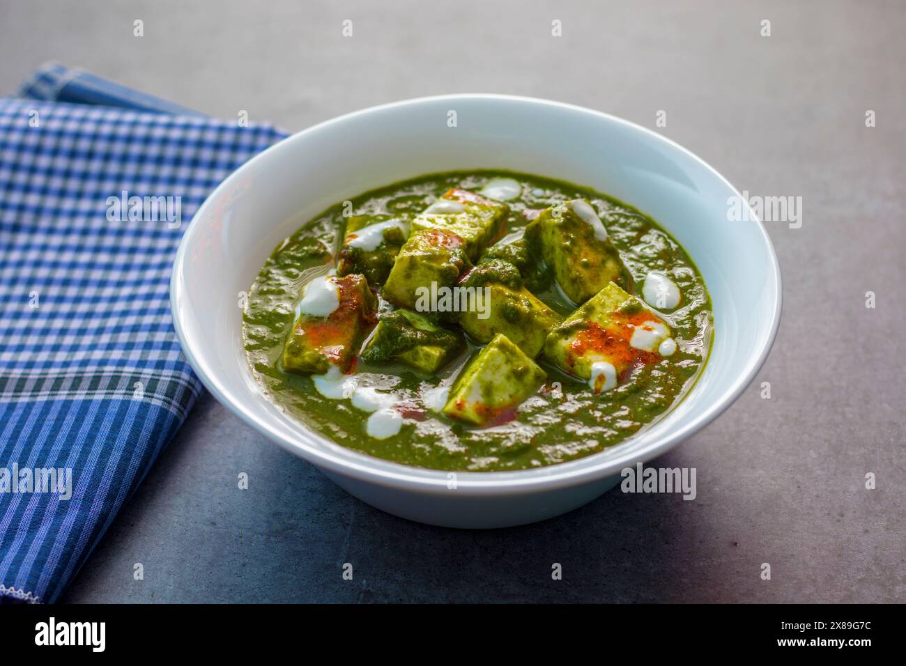"Palak Paneer" Indian food made of spinach and cottage cheese with a