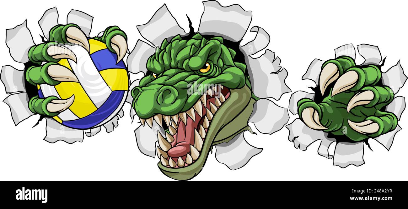 Alligator Crocodile Dinosaur Volleyball Mascot Stock Vector