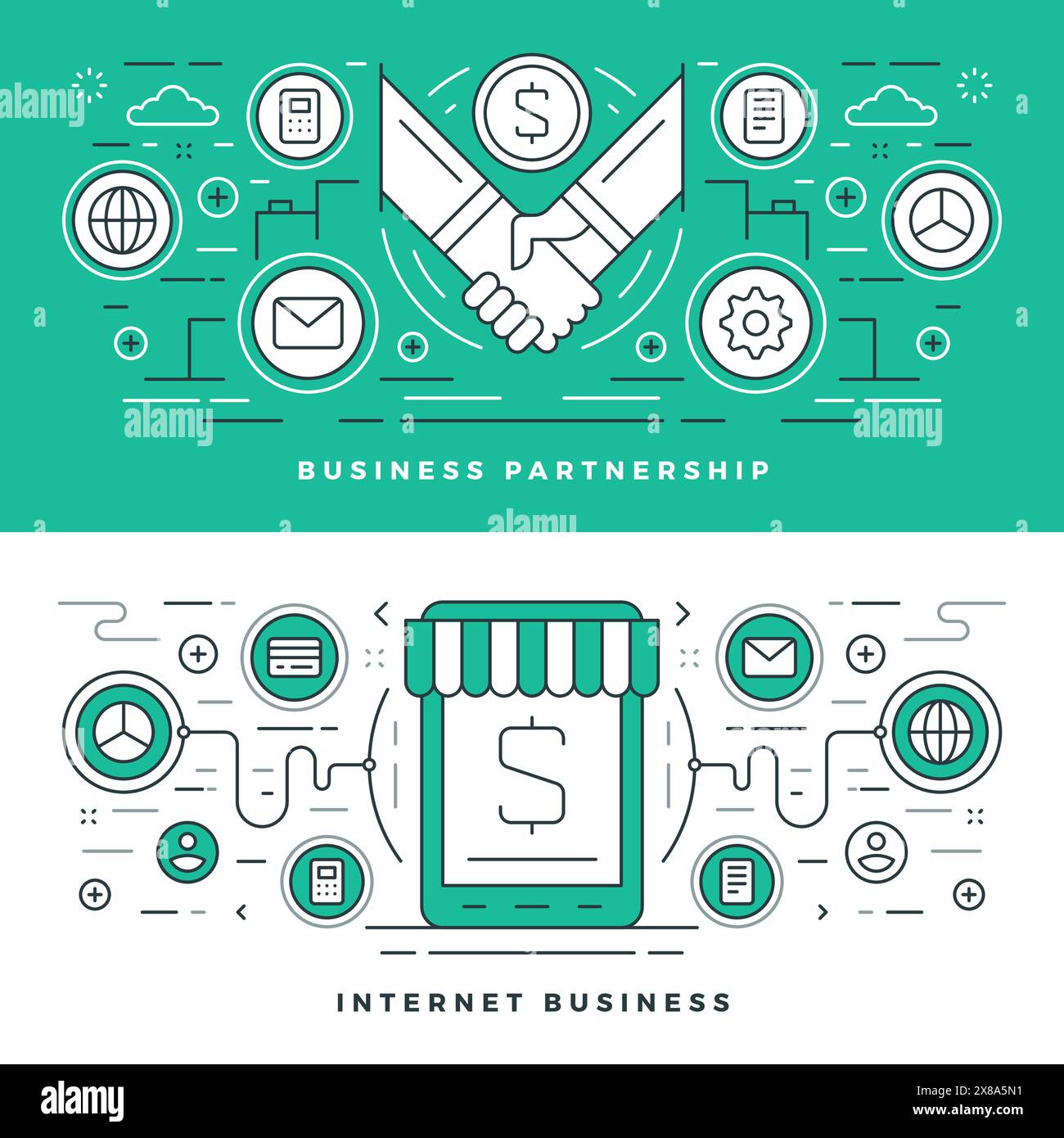 Flat line Business Partnership and Internet. Vector illustration ...