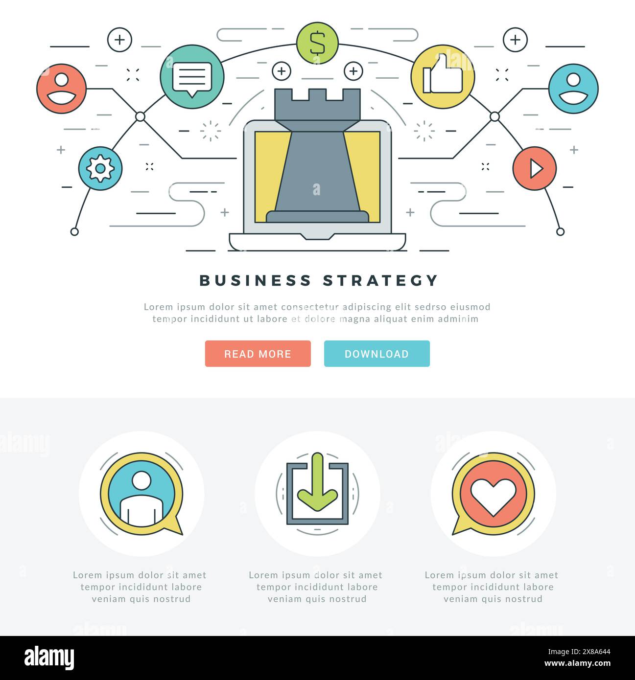 Flat line Business Strategy Concept Vector illustration. Modern thin ...