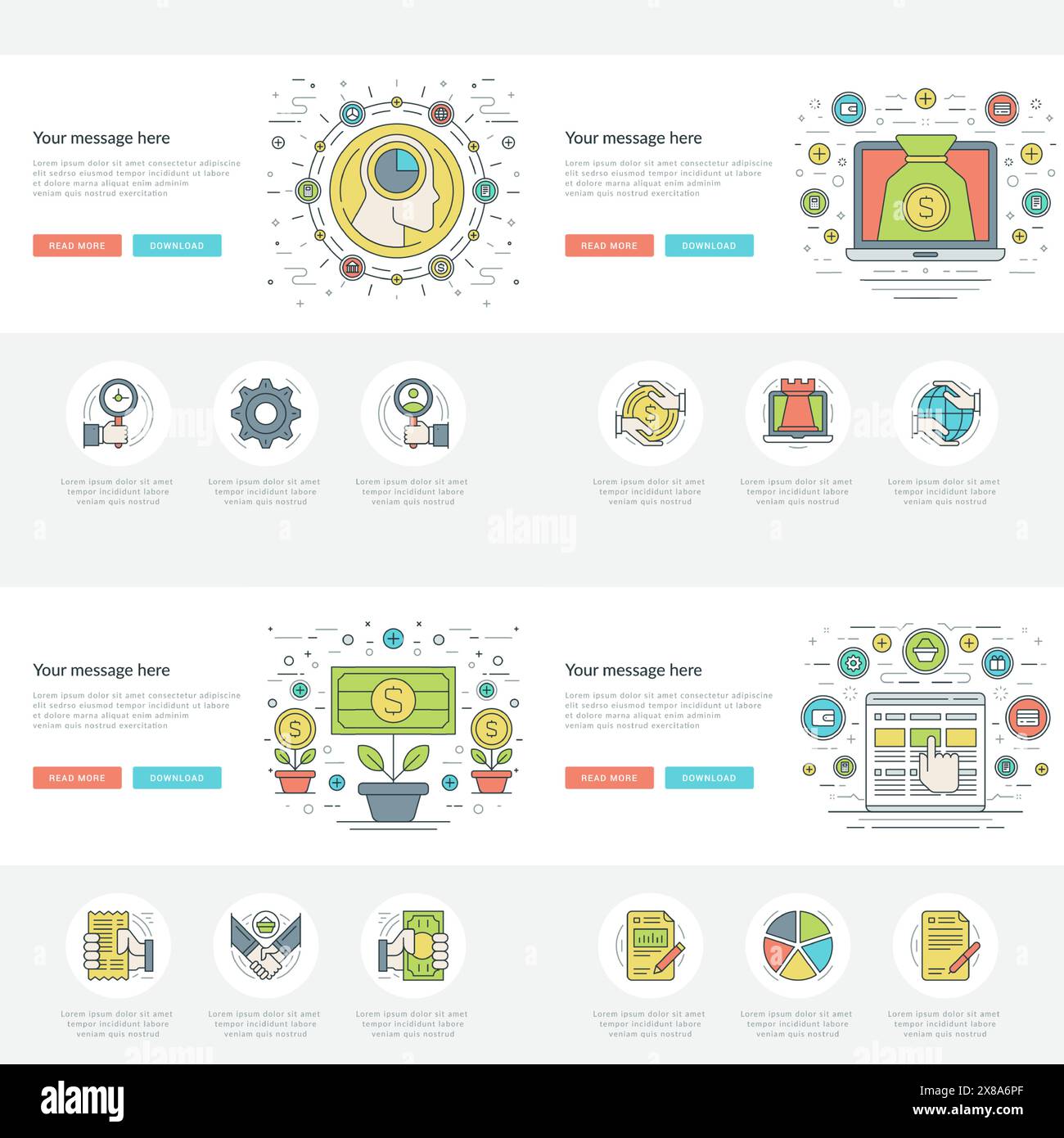 Flat line Business Concepts Set Vector illustrations. Modern thin ...