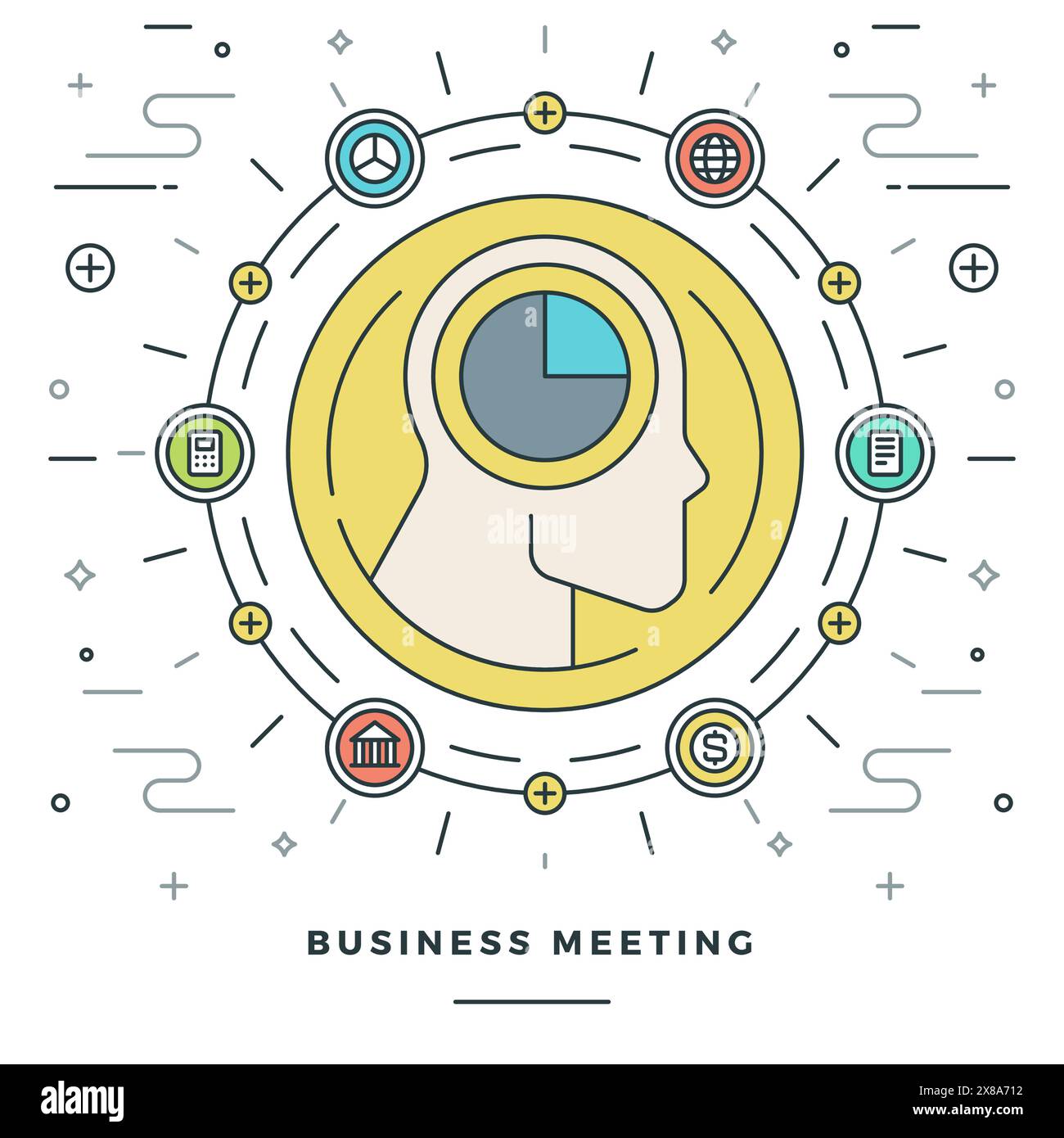 Flat line Business Meeting and Analysis Concept Vector illustration ...