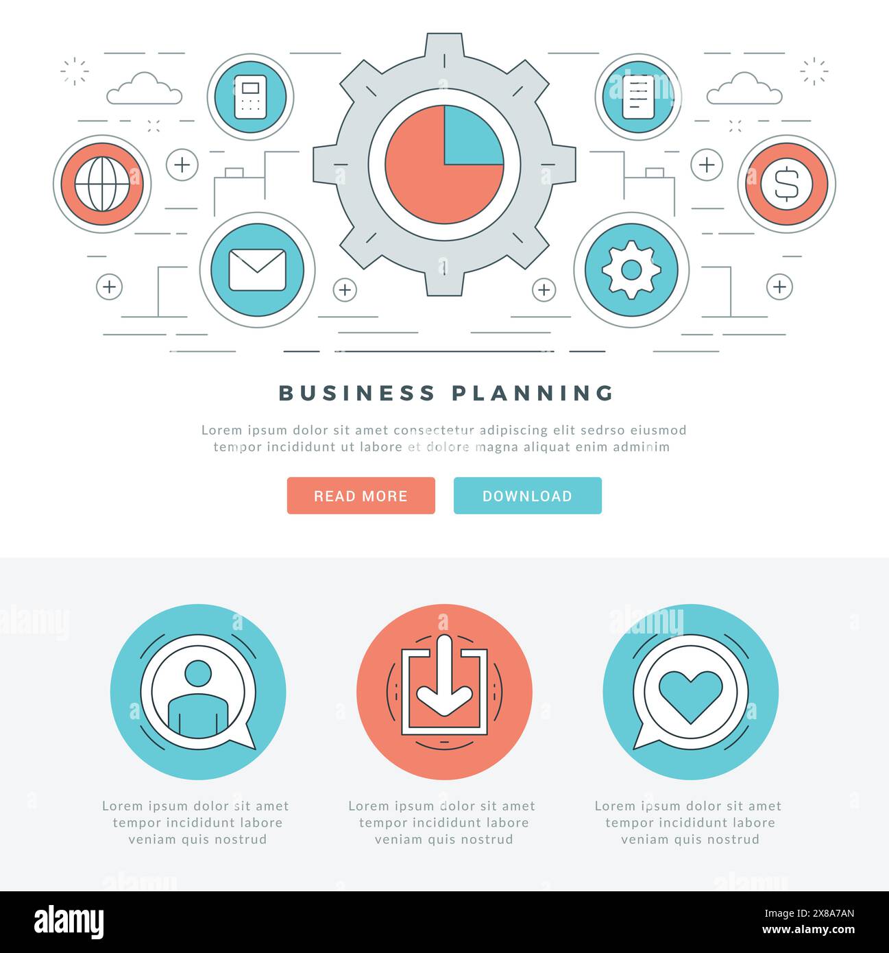 Flat line Business Concept Web Site Header Vector illustration. Modern ...