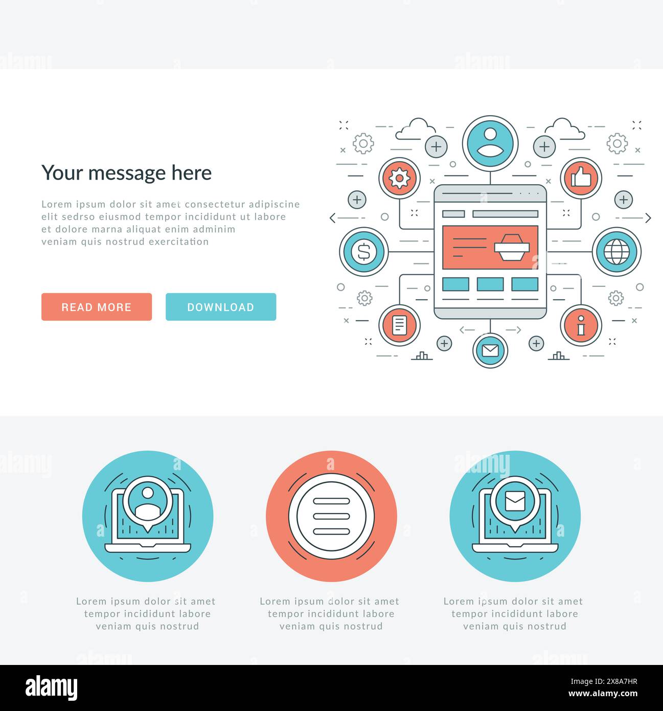 Flat line Business Concept Web Site Header Vector illustration. Modern ...