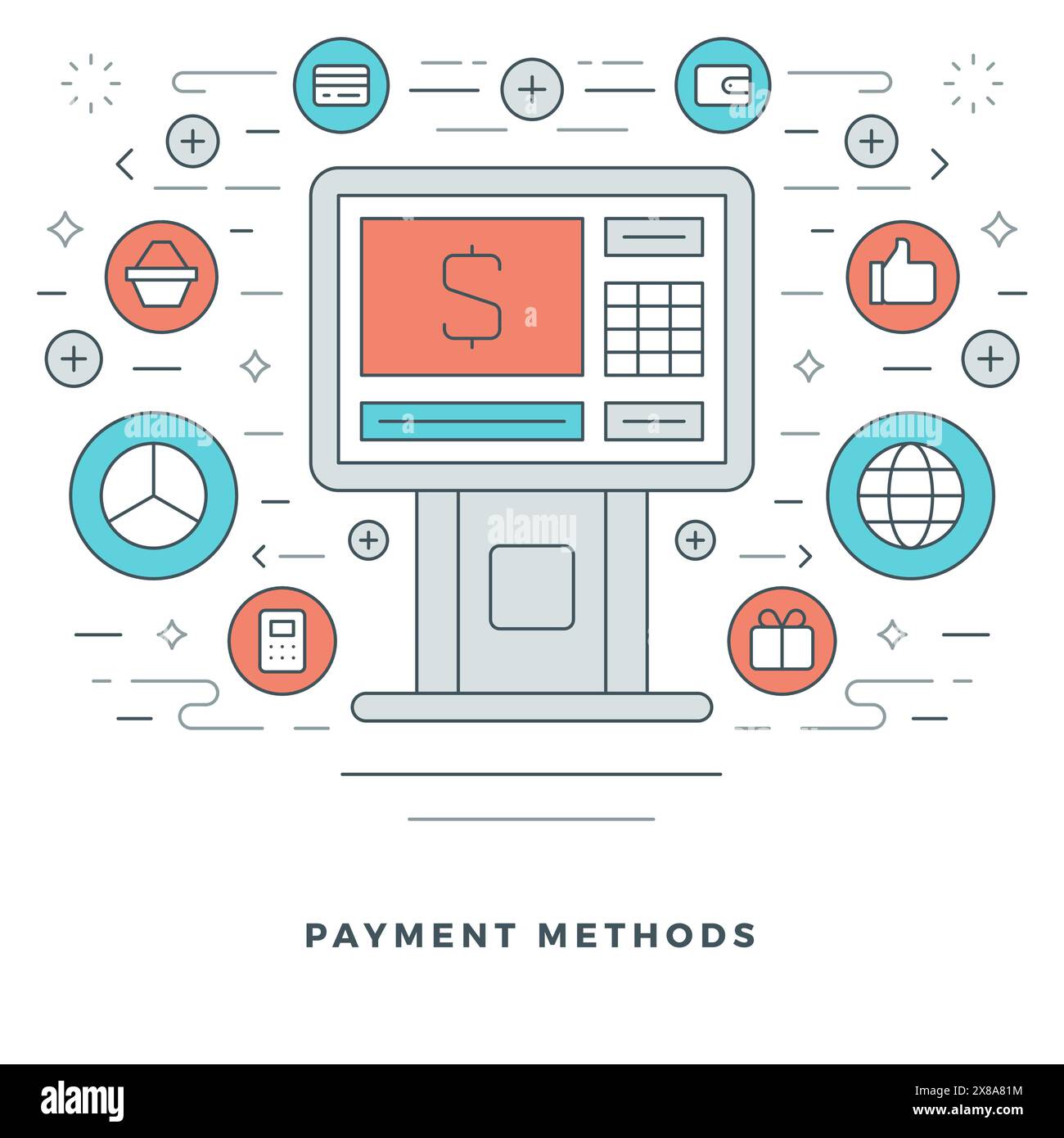 Flat line Business Concept Vector illustration. Modern thin linear ...