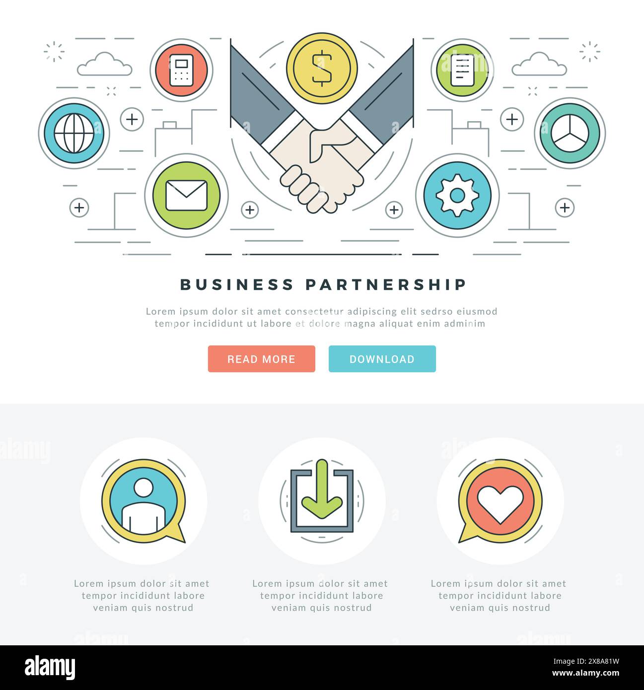 Flat line Business Concept Web Site Header Vector illustration. Modern ...