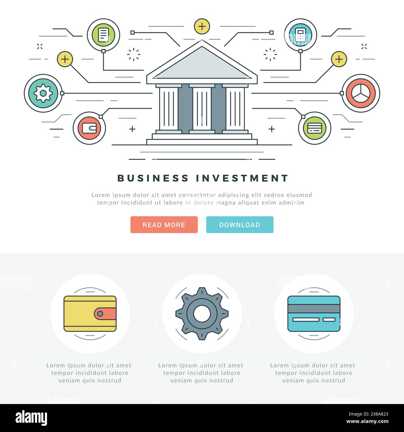 Flat line Business Concept Web Site Header Vector illustration. Modern ...