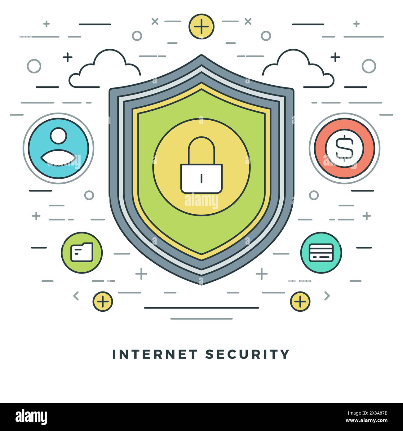 Flat line Business Concept Internet Security. Vector illustration ...