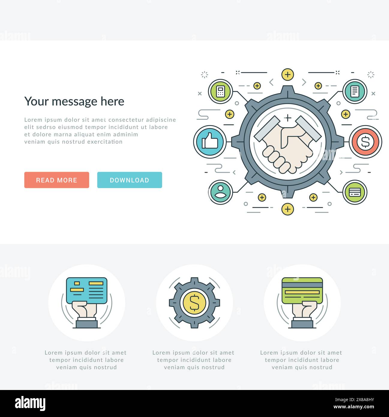 Flat line Business Concept Web Site Header Vector illustration. Modern ...