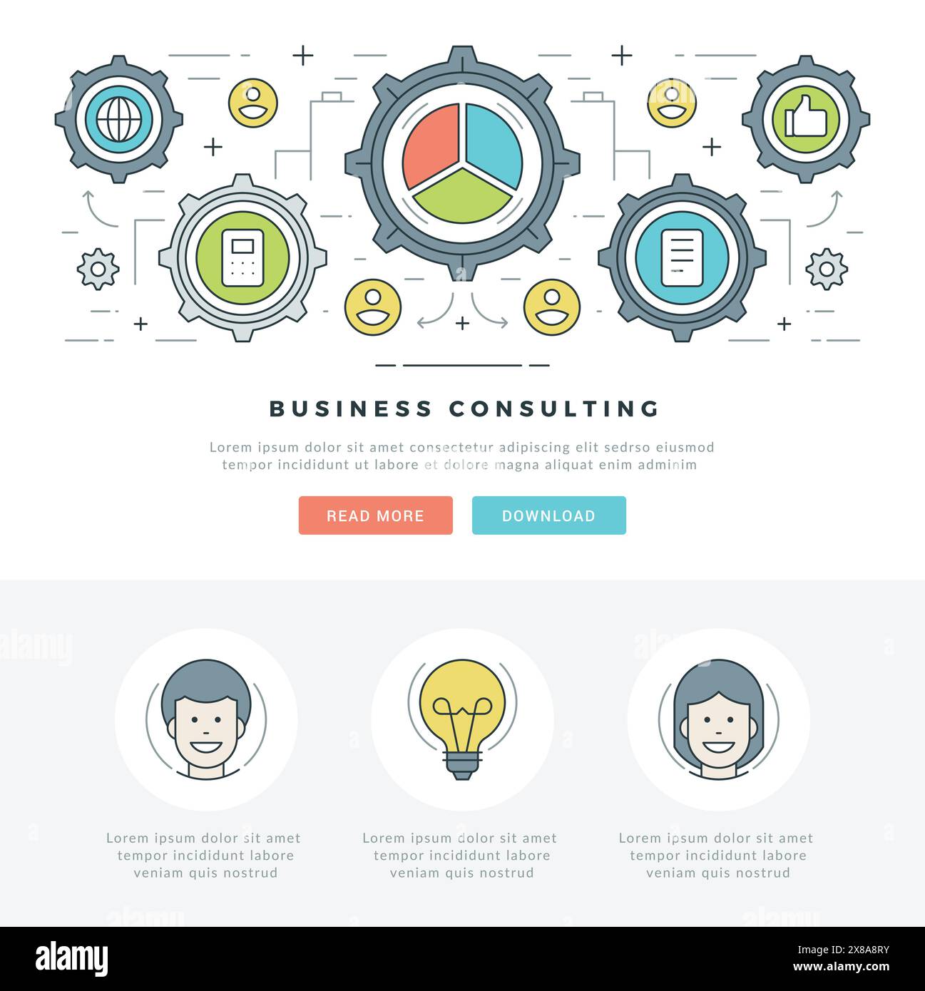 Flat line Business Concept Web Site Header Vector illustration. Modern ...