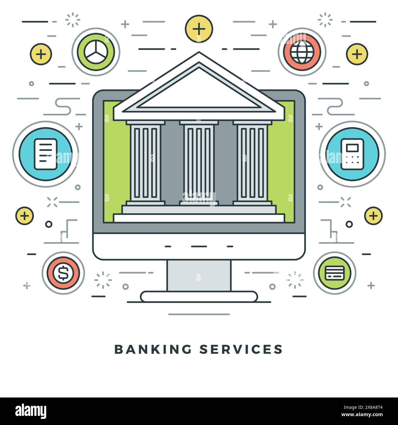 Flat line Business Concept Vector illustration. Modern thin linear ...