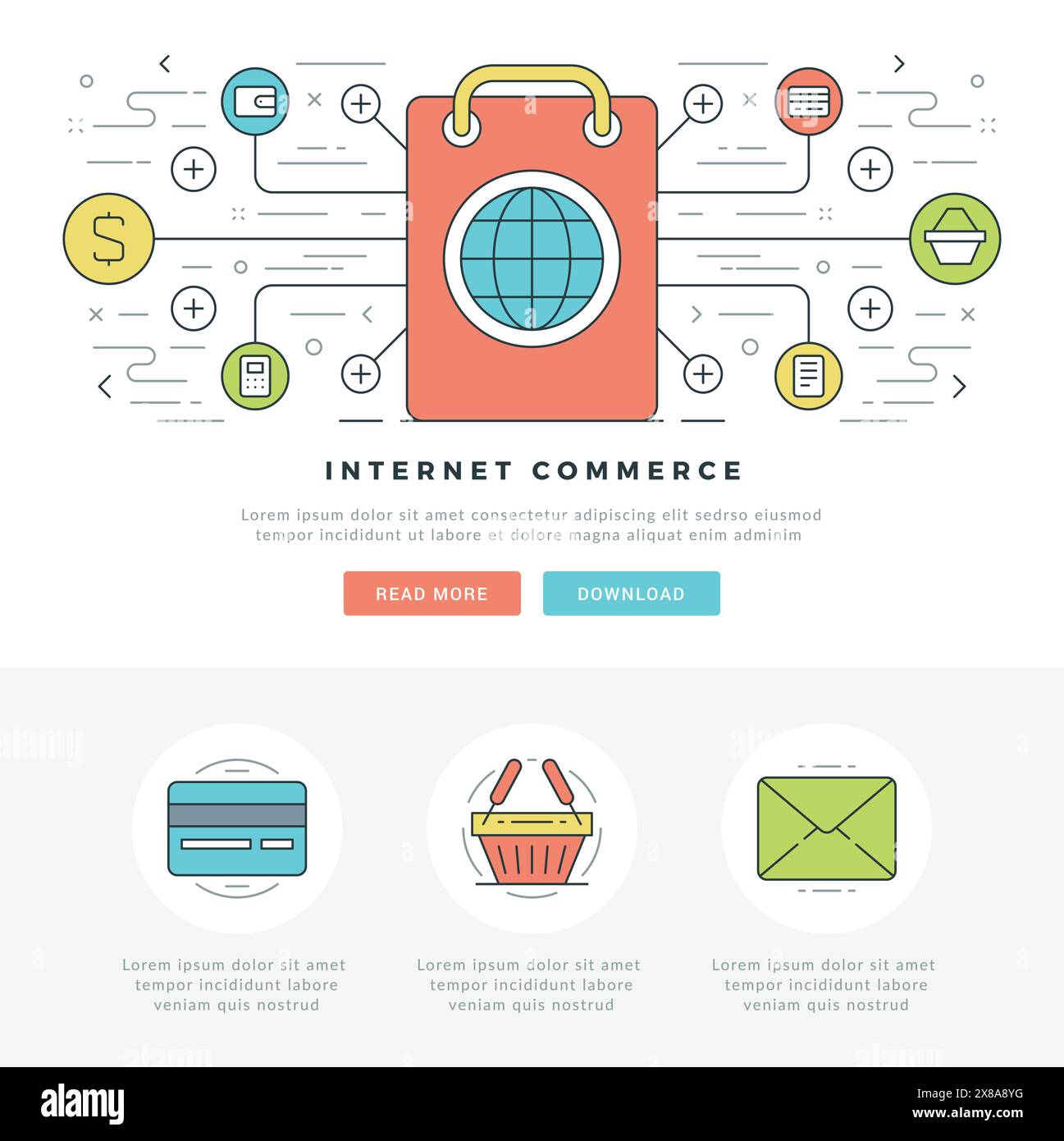 Flat line Business Concept Web Site Header Vector illustration. Modern ...
