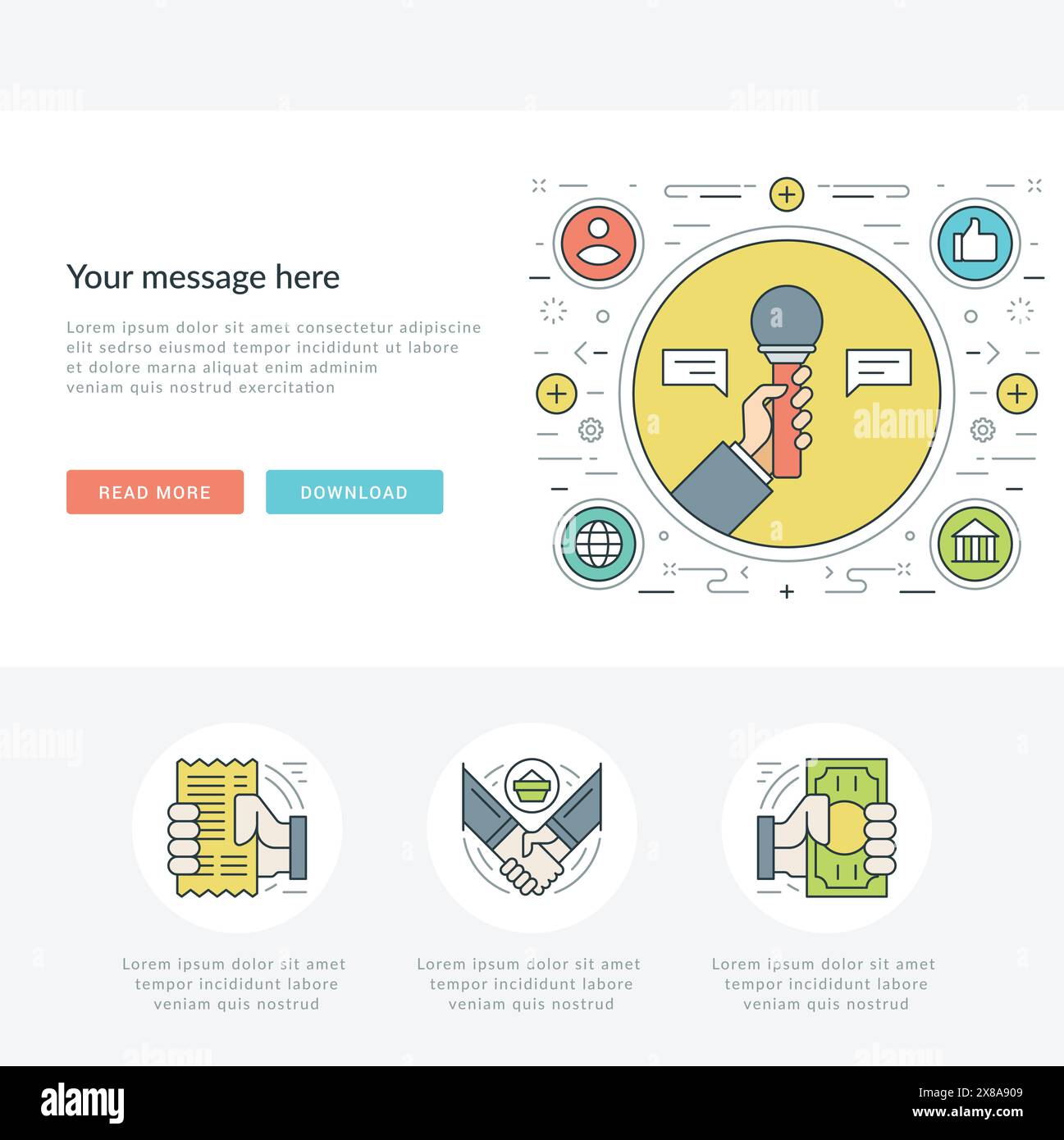 Flat line Business Concept Web Site Header Vector illustration. Modern ...