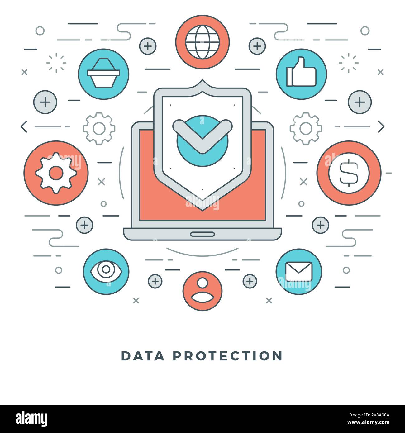 Flat line Business Data Protection Concept Vector illustration. Modern ...