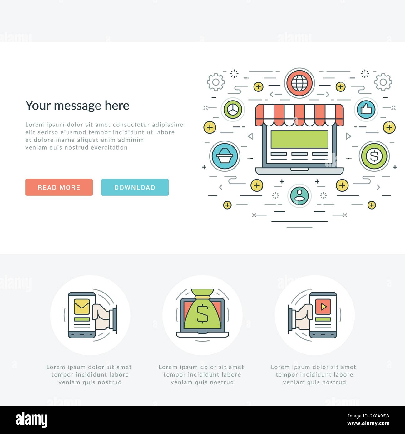 Flat line Business Concept Web Site Header Vector illustration. Modern ...