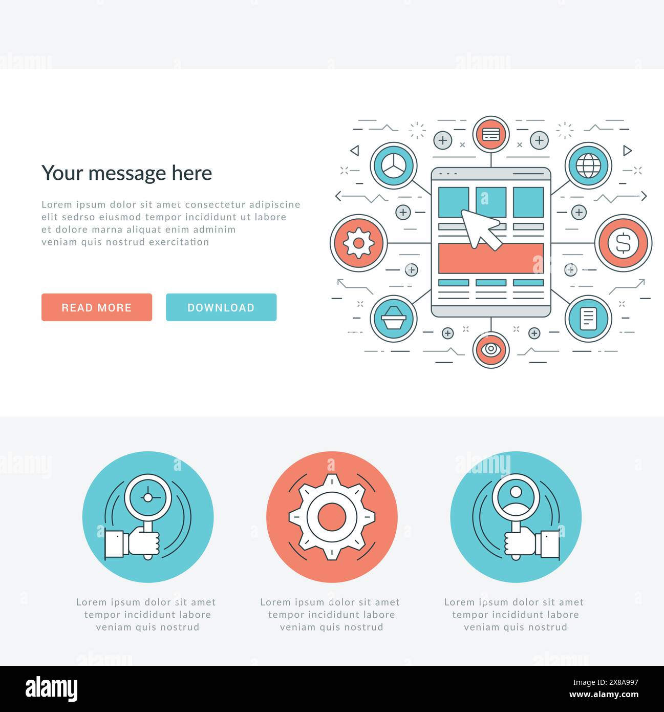 Flat line Business Concept Web Site Header Vector illustration. Modern ...