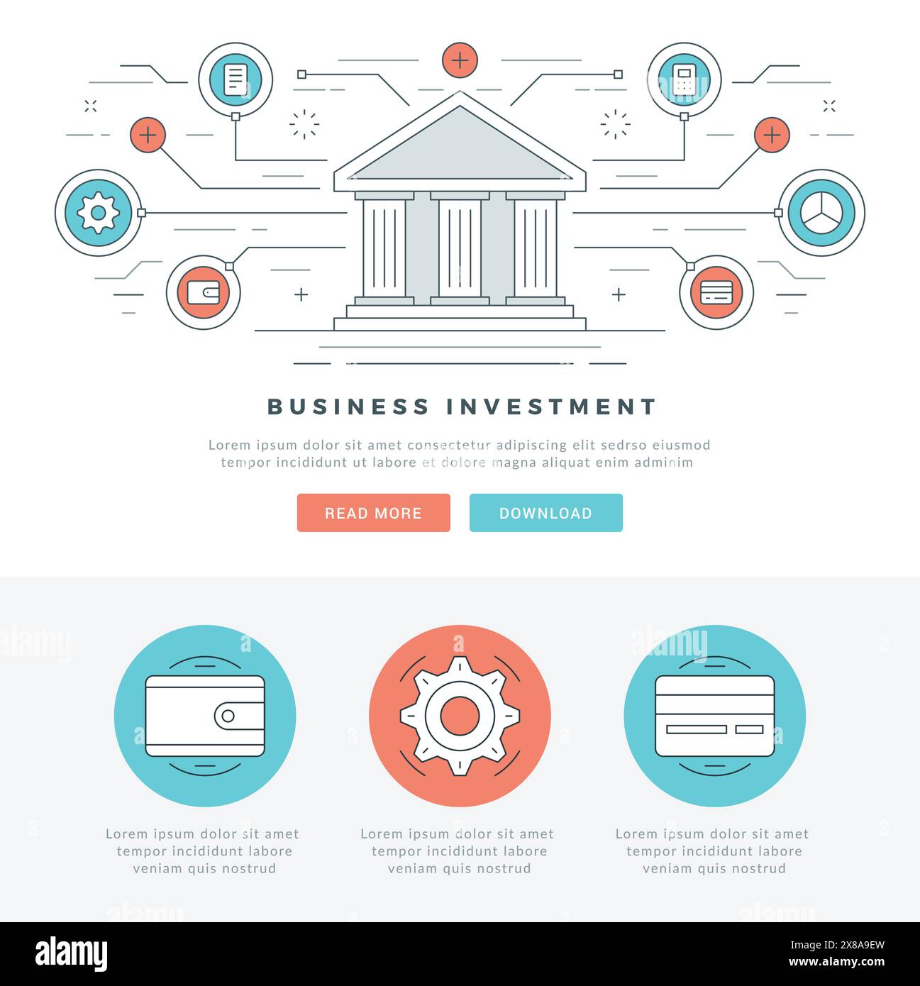 Flat line Business Concept Web Site Header Vector illustration. Modern ...