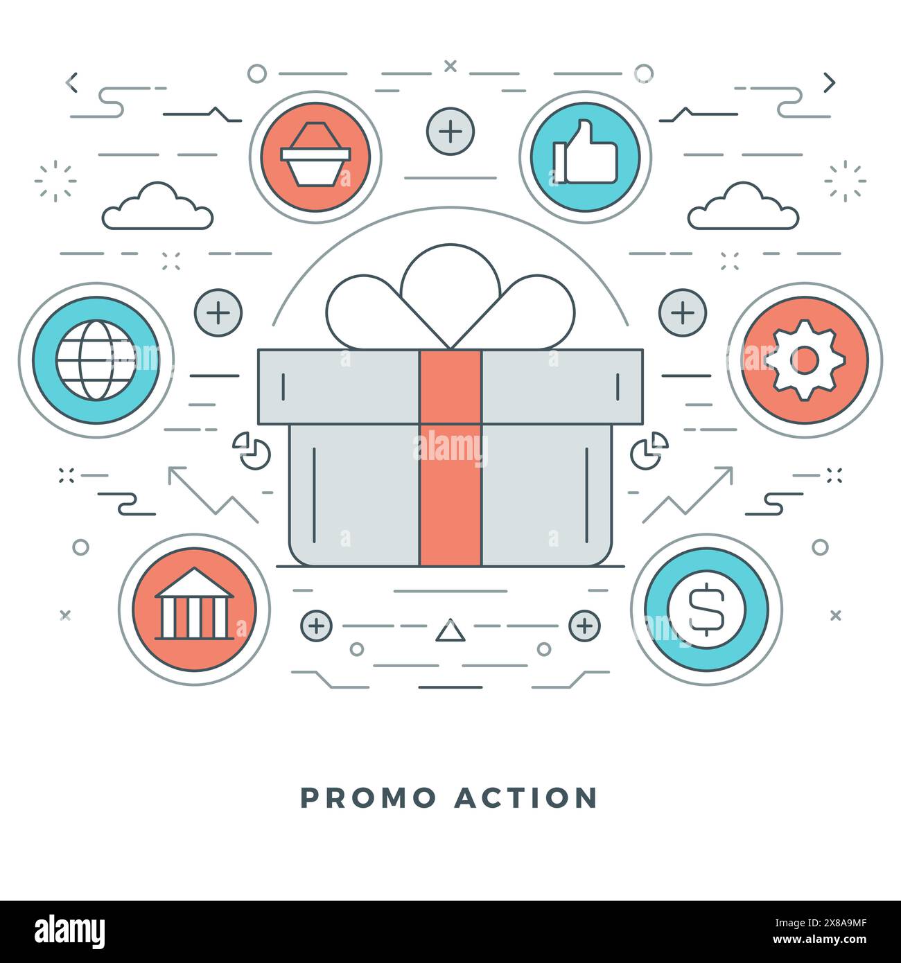 Flat line Business Concept Vector illustration. Modern thin linear ...
